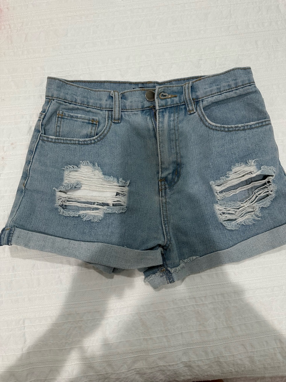 Light Blue Distressed Denim Shorts